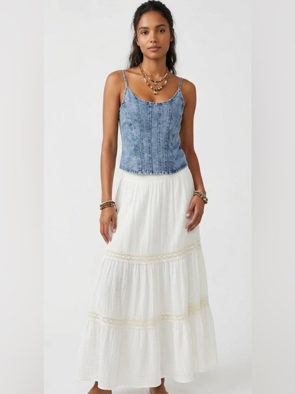 Vigoss Denim Tank Medium Wash Blue Corset Bustier Top Size Small